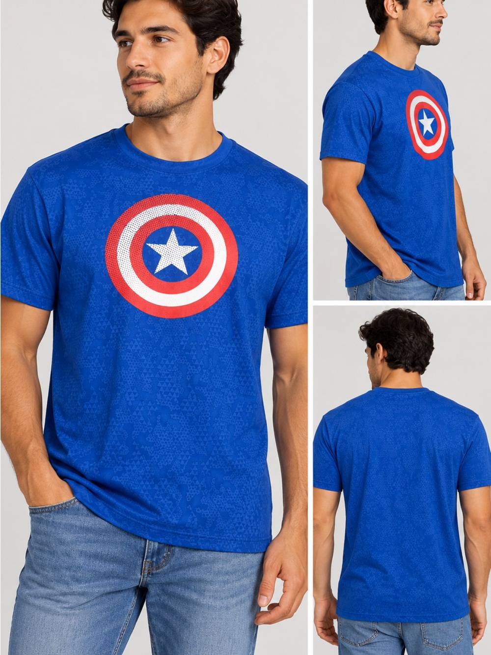 Marvel Blue Short-Sleeve Tee with Captain America Shield Graphic